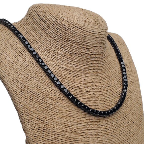 2ct Black Diamond Mens Platinum Silver Tennis Necklace 18 20 24 Inch Jewelry - Picture 5 of 9